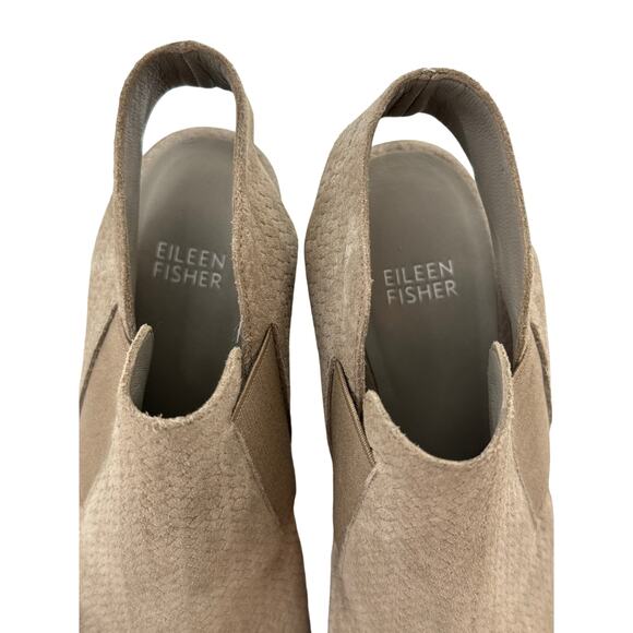 Eileen Fisher Taupe Peep Toe Wedge Sandals Size 8 Textured Suede Vero Cuoio Heel - Picture 6 of 7